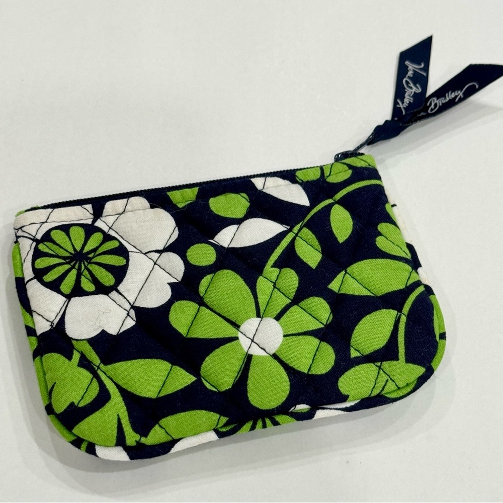 Vera Bradley Lucky You Blue and Green Floral Small Zippered Case Change Purse